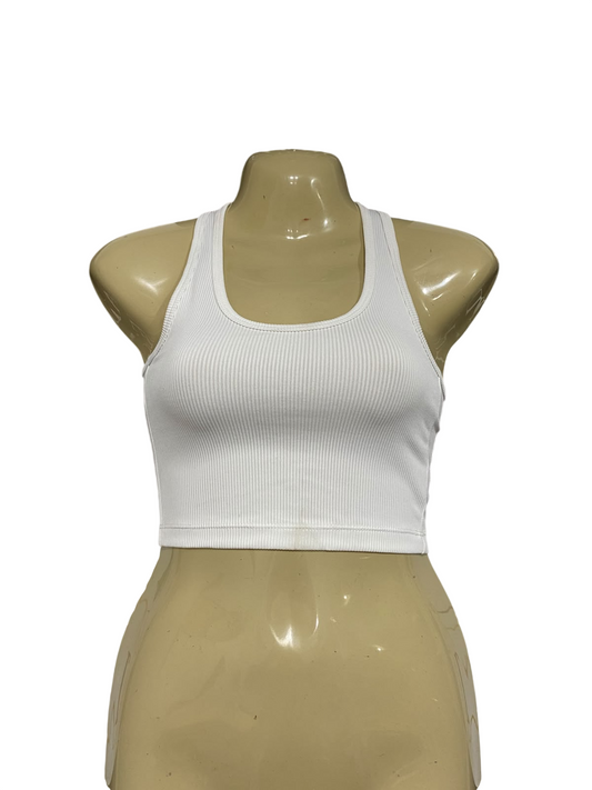 H&M |XS | BUST 14 | A74|   WHITE RIBBED CROP TANK TOP