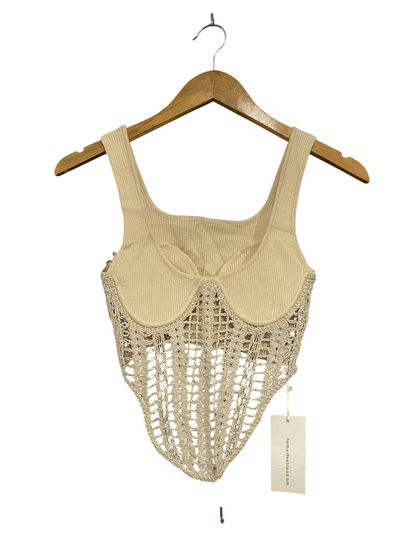 COMMENSE |S | BUST 12 | A74|  BEIGE CROCHET CORSET CROP TOP