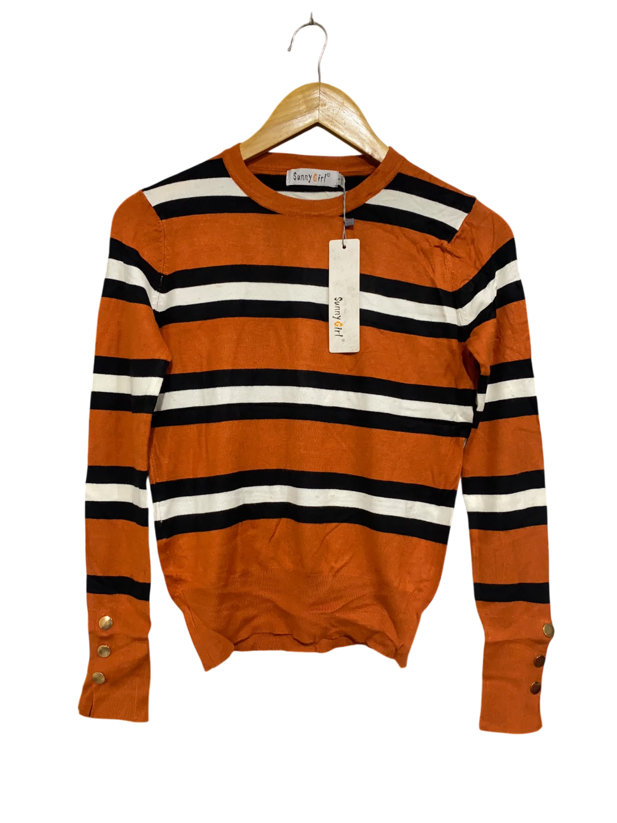 SUNNY GIRL |S | BUST 16 | A74|  ORANGE STRIPED LONG SLEEVE KNIT SWEATER