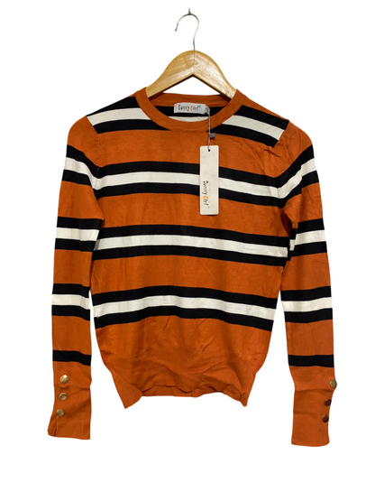 SUNNY GIRL |S | BUST 16 | A74|  ORANGE STRIPED LONG SLEEVE KNIT SWEATER