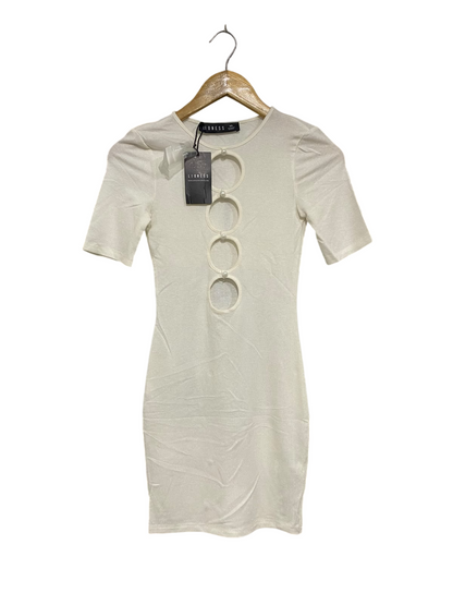 LIONESS |XS | BUST 13 | A74|  WHITE RING CUT-OUT MINI DRESS