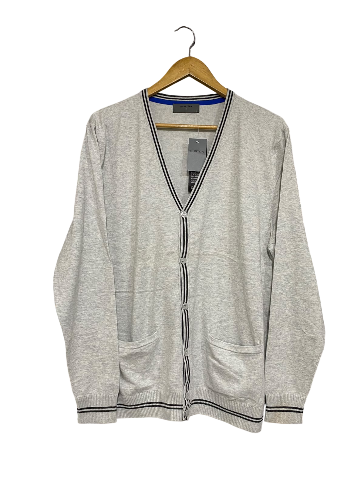 BURTON  |XL | BUST 23 | A74|  GREY STRIPED BUTTON-DOWN CARDIGAN
