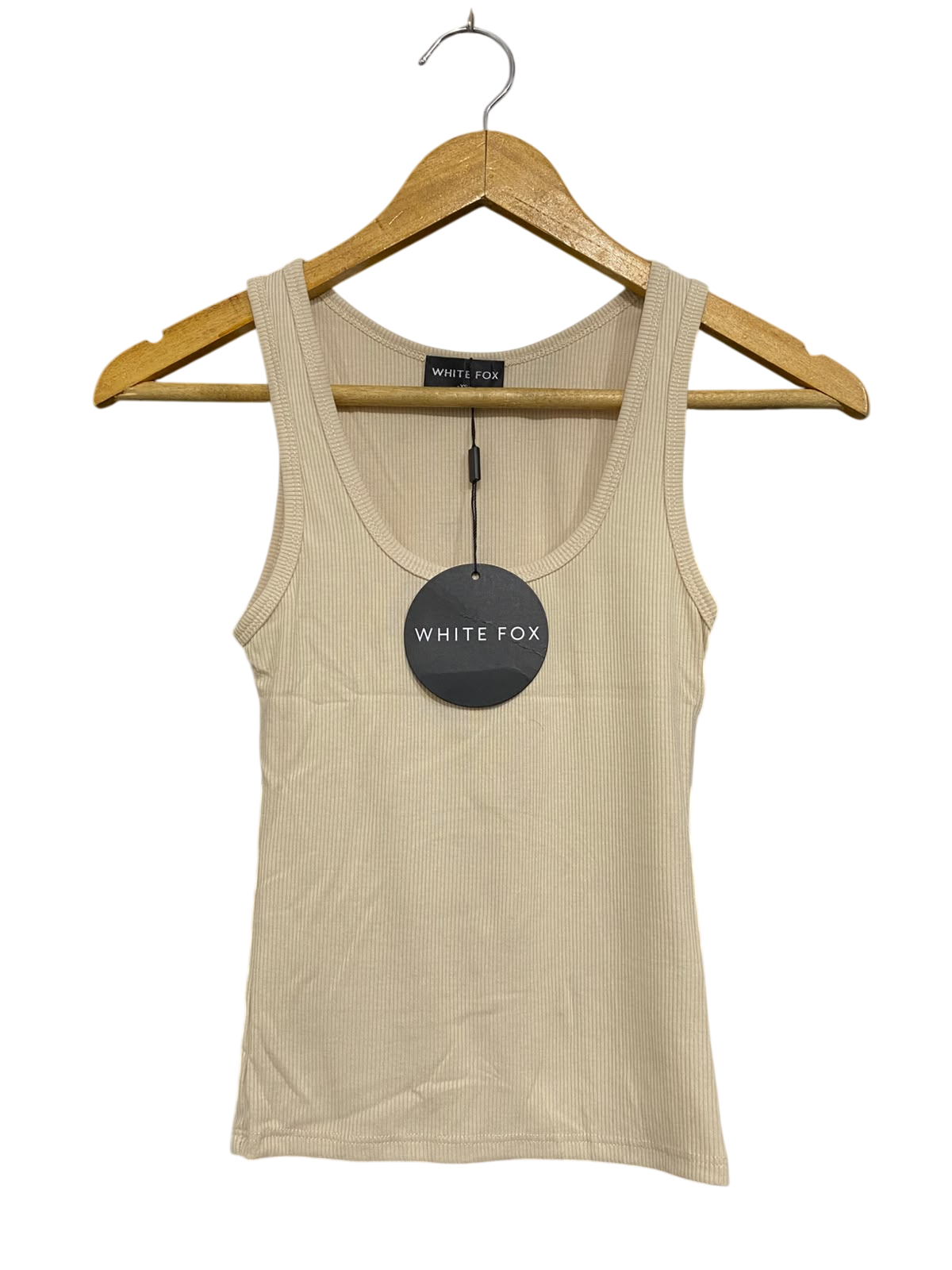 WHITE FOX |XS | BUST 11 | A74 |  BEIGE RIBBED SCOOP-NECK TANK TOP