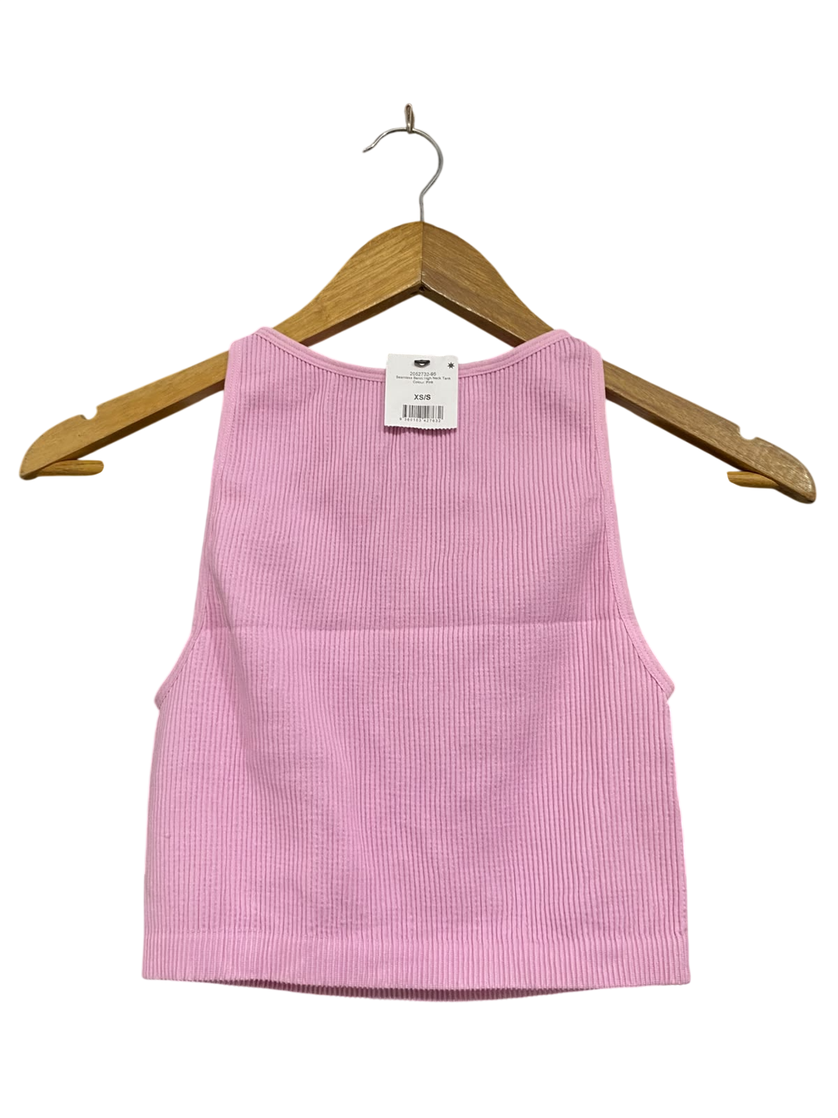 COTTON ON |XS/S | BUST 12 | A74 |  PINK SEAMLESS RIBBED HIGH-NECK CROP TANK TOP