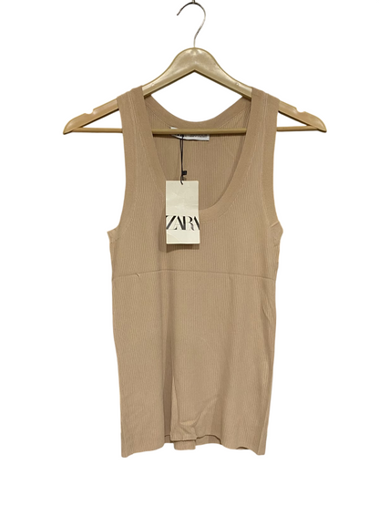 ZARA |M | BUST 13 | A74 |  BEIGE RIBBED SCOOP-NECK TANK TOP