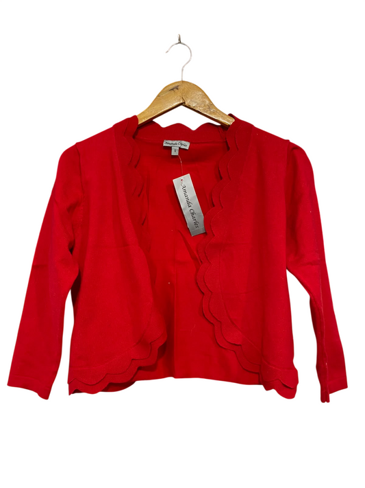 AMANDA CHARLES |S | BUST 17 | A74 |  RED SCALLOPED-EDGE OPEN FRONT CARDIGAN