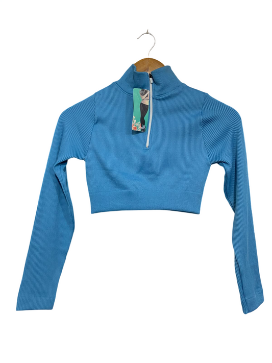 |XS | BUST 13 | A74 | BLUE RIBBED QUARTER-ZIP CROPPED ATHLETIC TOP