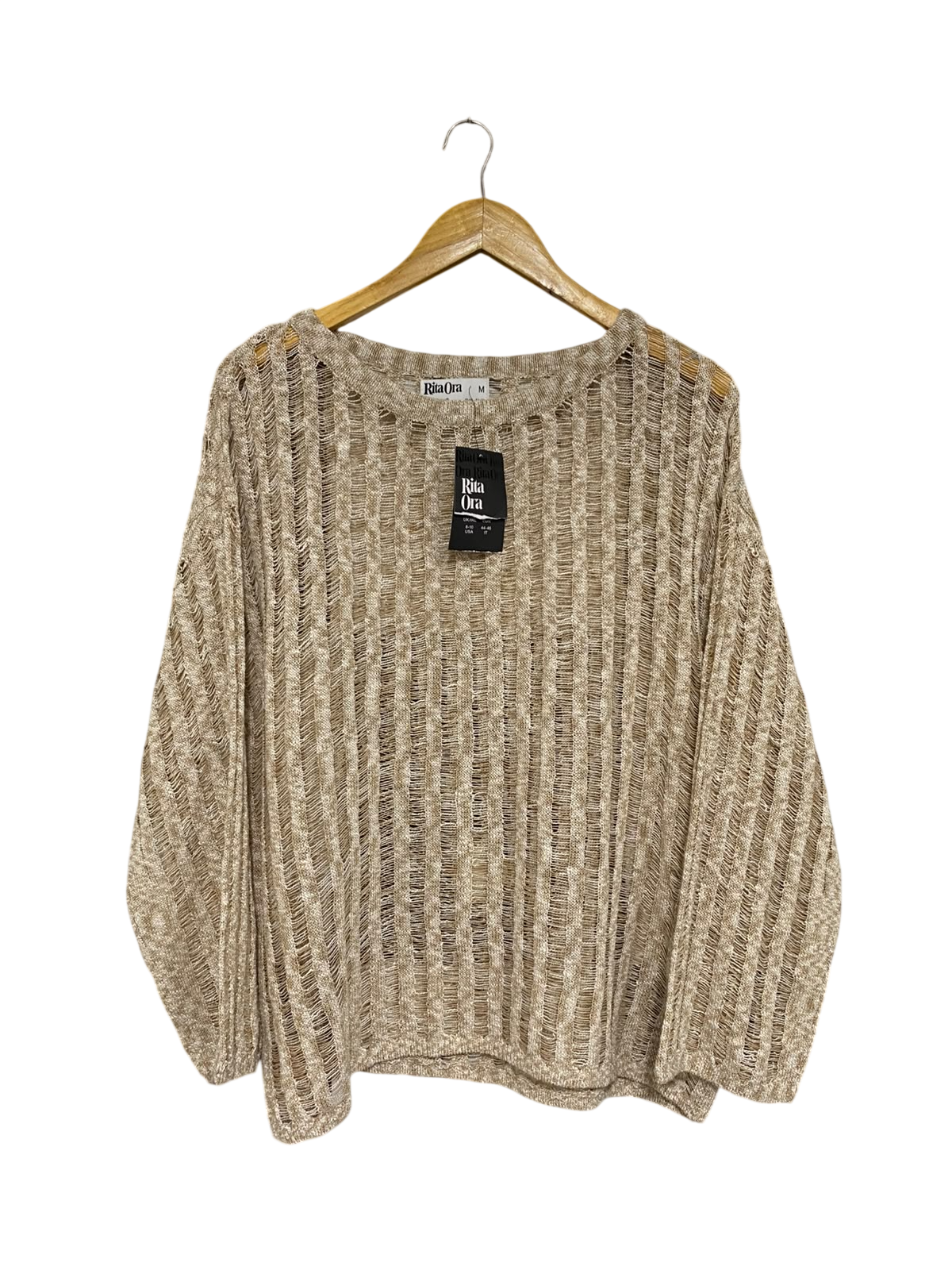 PRIMARK  |M | BUST 24 | A75| RITA ORA X BEIGE DISTRESSED OPEN-KNIT JUMPER