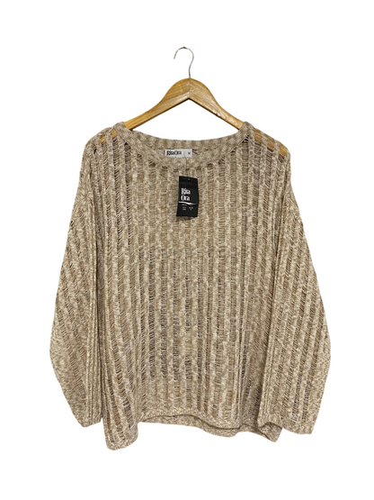 PRIMARK  |M | BUST 24 | A75| RITA ORA X BEIGE DISTRESSED OPEN-KNIT JUMPER