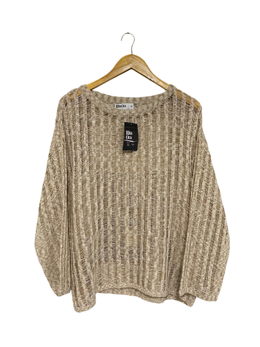 PRIMARK  |M | BUST 24 | A75| RITA ORA X BEIGE DISTRESSED OPEN-KNIT JUMPER