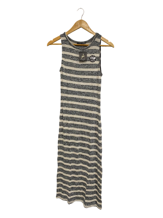 ATMOSPHERE |M | BUST 14 | A75|  GREY STRIPED SLEEVELESS KNIT MIDI DRESS