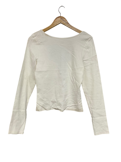 AERE |M | BUST 16 | A75|  WHITE RIBBED LONG-SLEEVE BASIC TOP