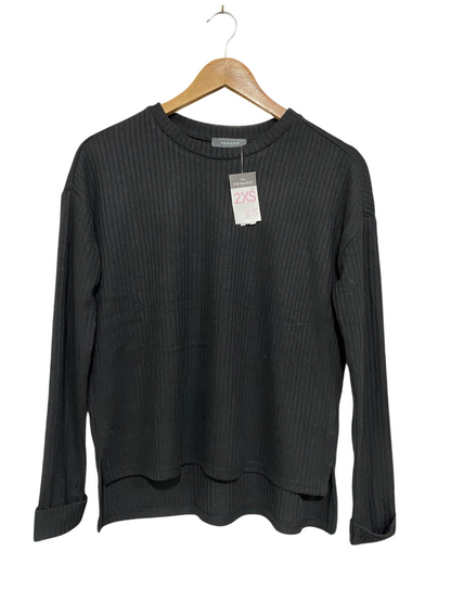 PRIMARK |XS | BUST 19 | A75|  BLACK RIBBED CREW-NECK HIGH-LOW TOP