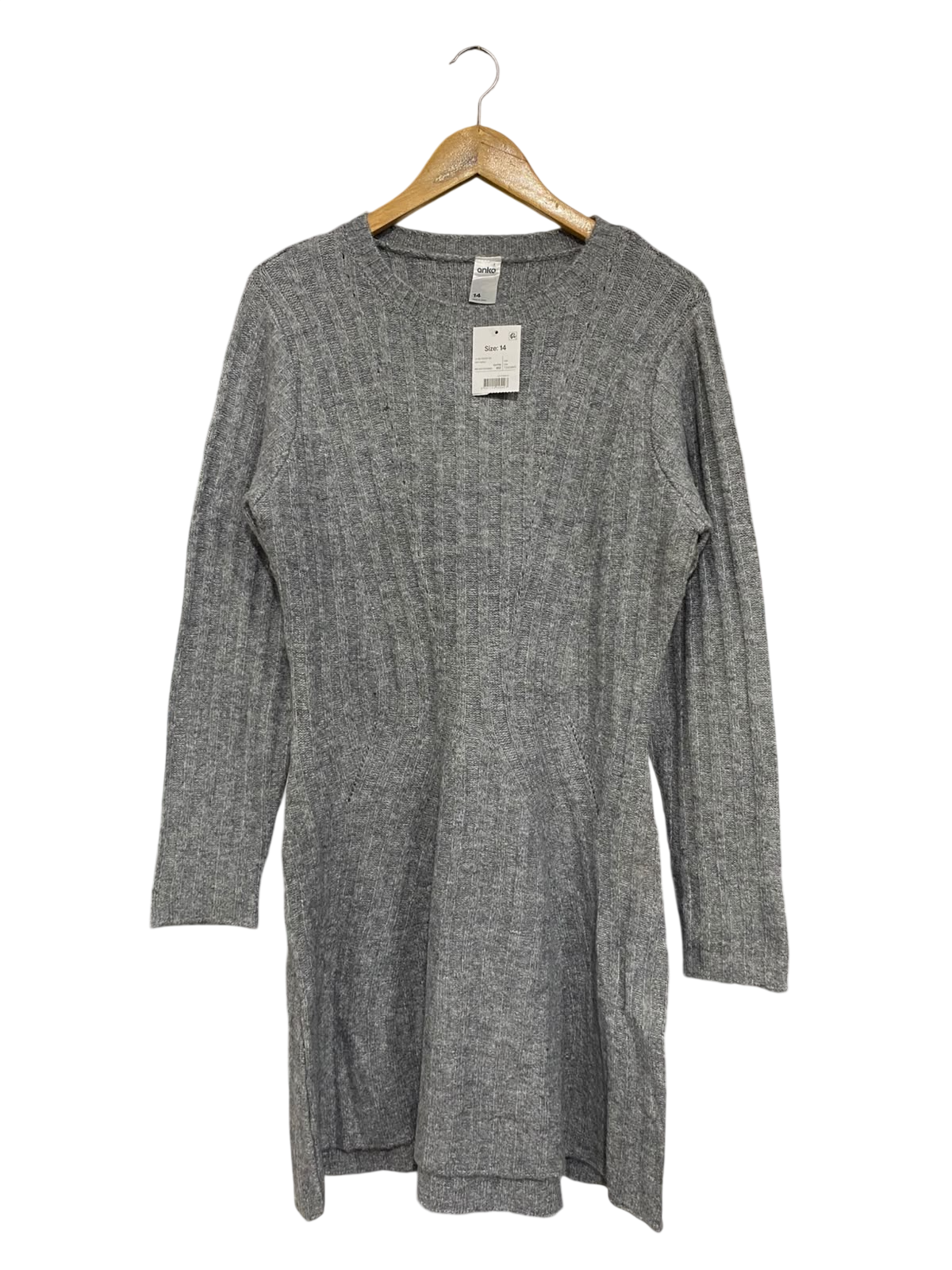 ANKO |L | BUST 18 | A75|  GREY MELANGE RIBBED CREW-NECK KNIT DRESS