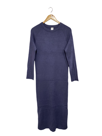 ANKO |S | BUST 17 | A75|  BLUE RIBBED CREW-NECK KNIT MIDI DRESS