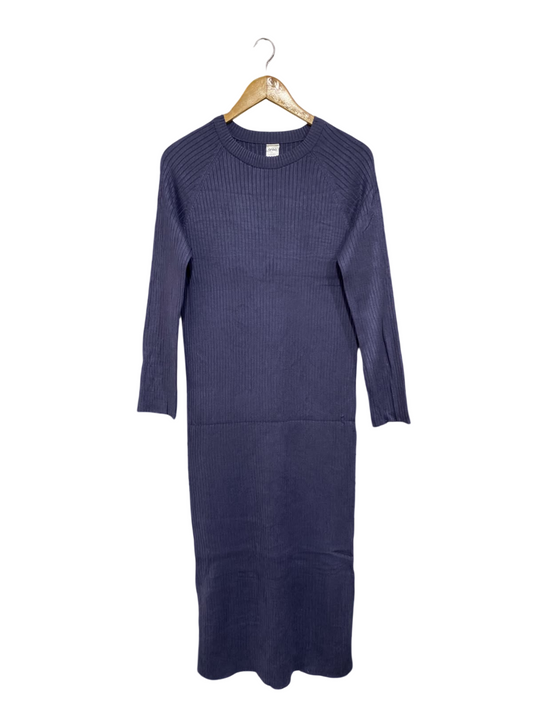 ANKO |S | BUST 17 | A75|  BLUE RIBBED CREW-NECK KNIT MIDI DRESS