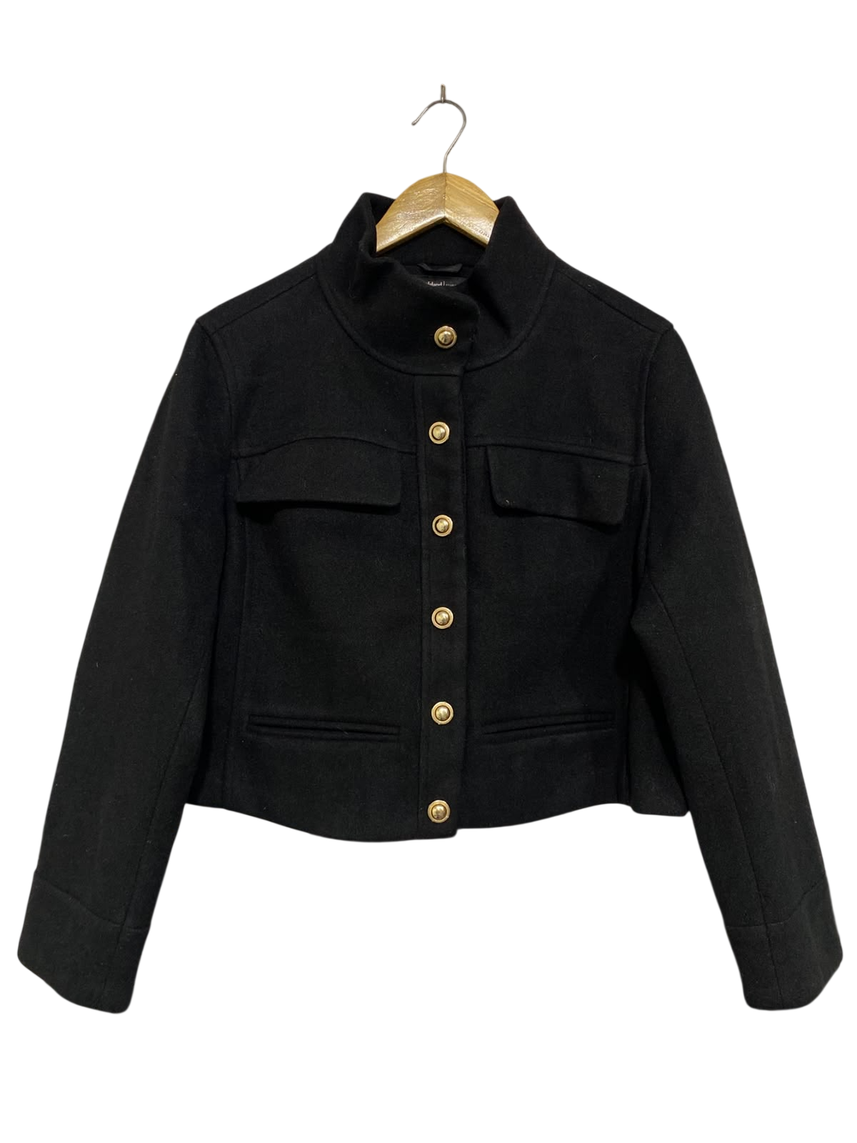 RIVER ISLAND | M | BUST 22 | A75|  STUDIOS BLACK GOLD-BUTTON STAND-COLLAR JACKET