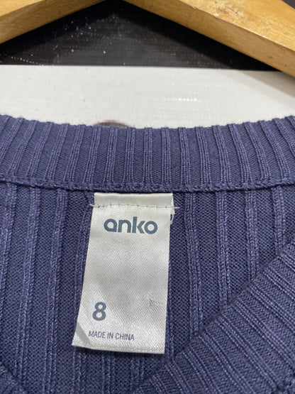 ANKO |S | BUST 17 | A75|  BLUE RIBBED CREW-NECK KNIT MIDI DRESS