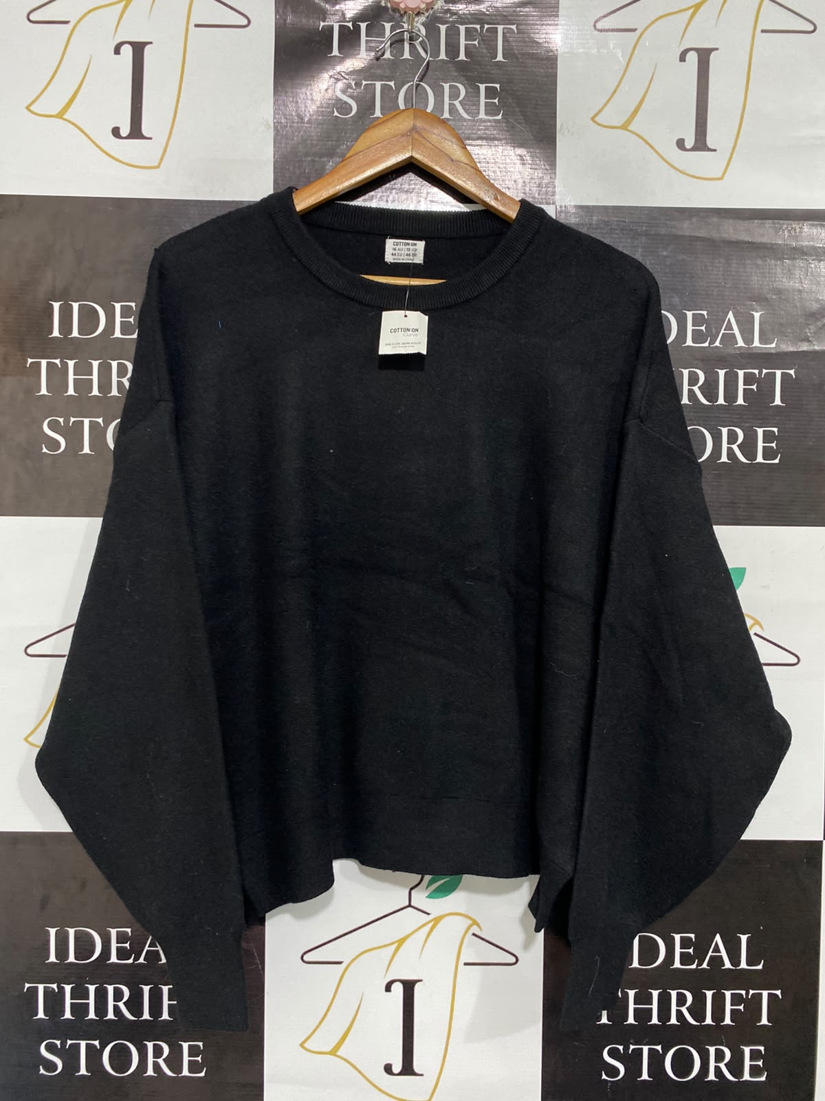 COTTON ON |M | BUST 24 | A75|  BLACK DROP-SHOULDER CREW-NECK JUMPER