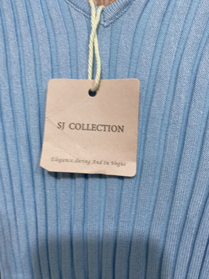 SJ COLLECTION |XS | BUST 12 | A75|  BABY BLUE V-NECK RIBBED KNIT MIDI DRESS