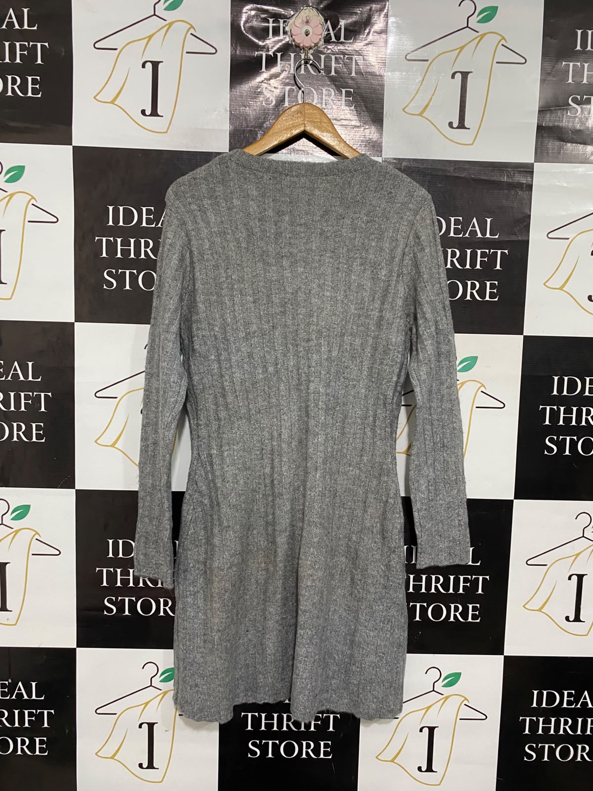 ANKO |L | BUST 18 | A75|  GREY MELANGE RIBBED CREW-NECK KNIT DRESS
