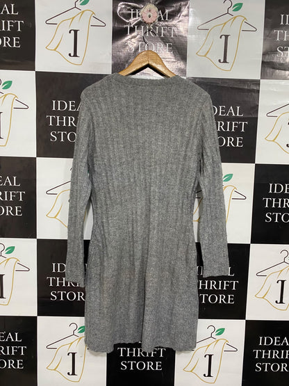 ANKO |L | BUST 18 | A75|  GREY MELANGE RIBBED CREW-NECK KNIT DRESS