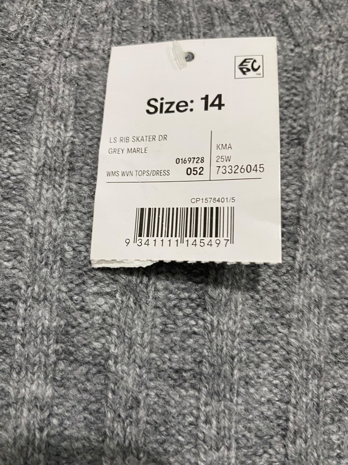 ANKO |L | BUST 18 | A75|  GREY MELANGE RIBBED CREW-NECK KNIT DRESS