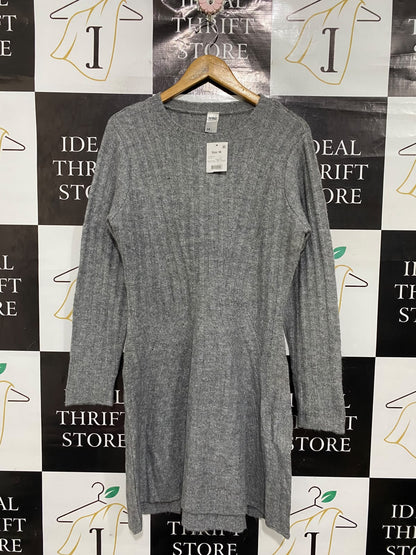 ANKO |L | BUST 18 | A75|  GREY MELANGE RIBBED CREW-NECK KNIT DRESS
