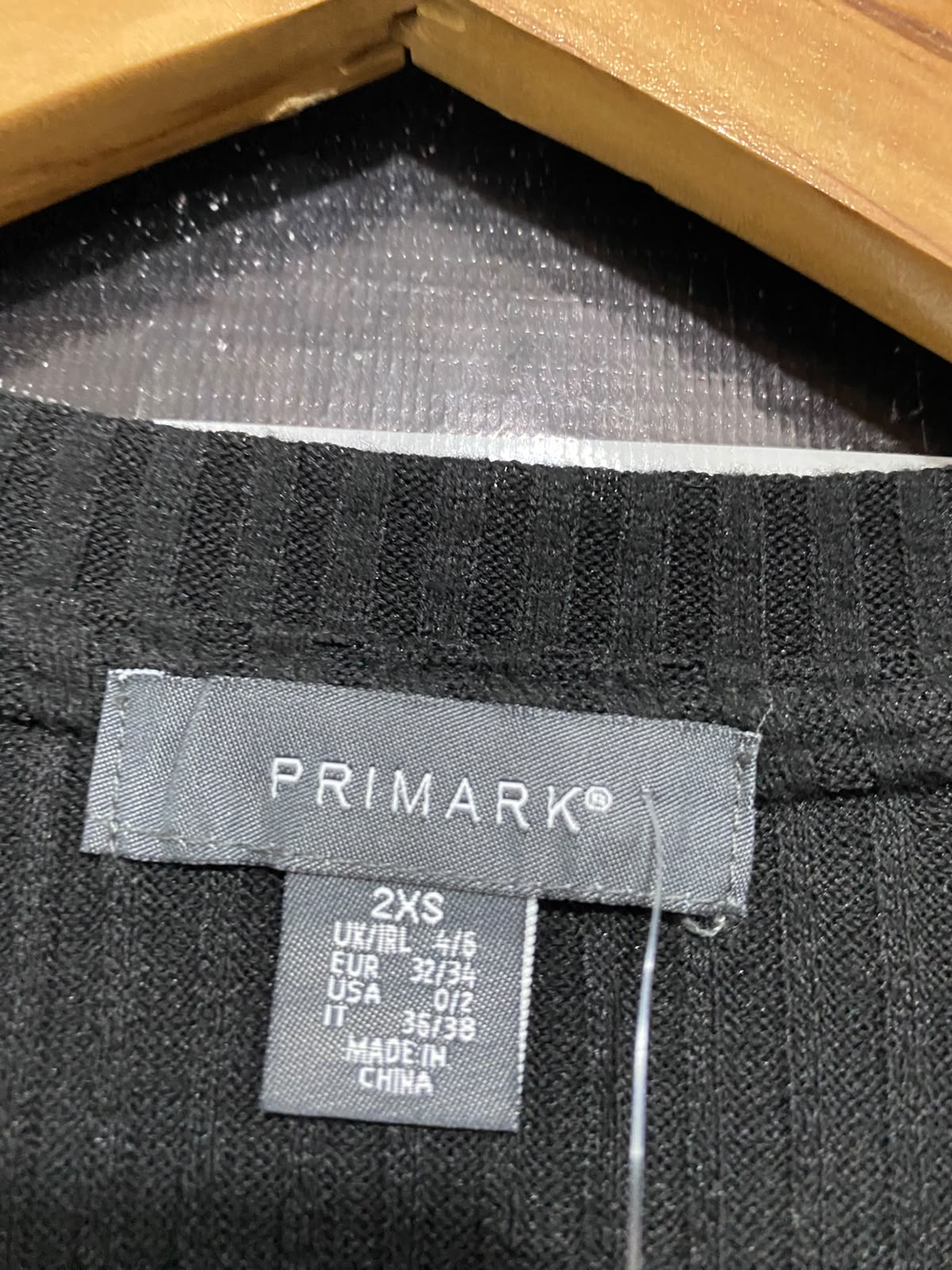 PRIMARK |XS | BUST 19 | A75|  BLACK RIBBED CREW-NECK HIGH-LOW TOP