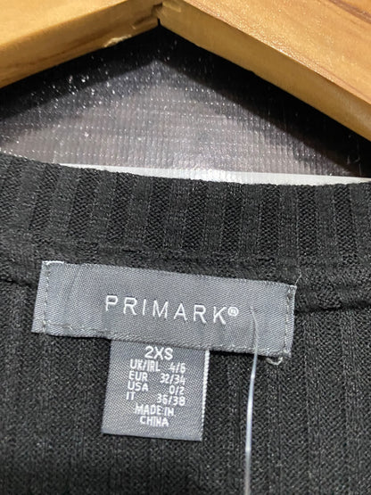 PRIMARK |XS | BUST 19 | A75|  BLACK RIBBED CREW-NECK HIGH-LOW TOP