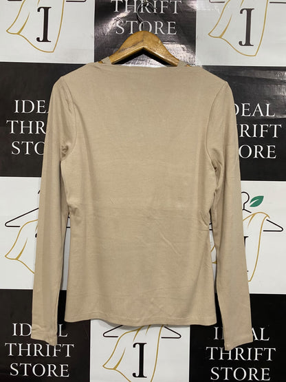 WITCHERY |M | BUST 17 | A75|  BEIGE STRAPPY V-NECK RIBBED KNIT TOP