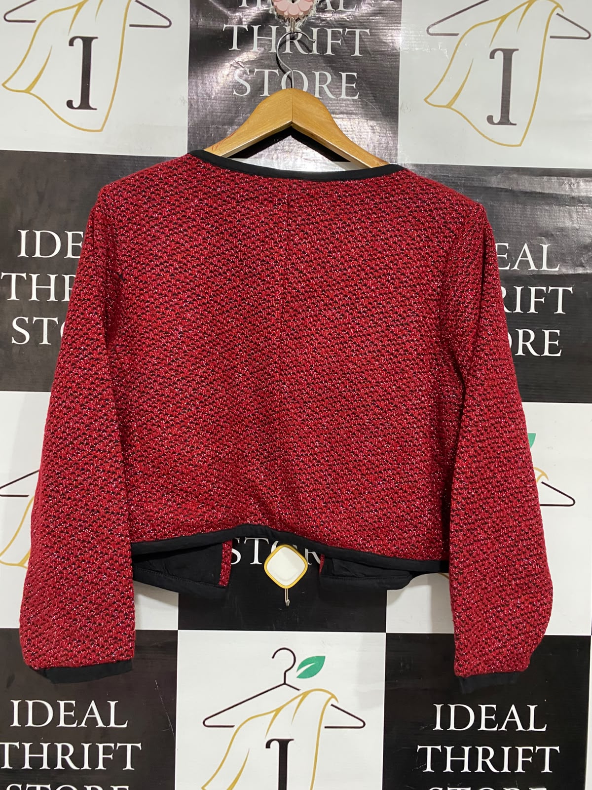 CITY CHIC |S | BUST 22 | A75|  RED TWEED OPEN-FRONT CROPPED JACKET