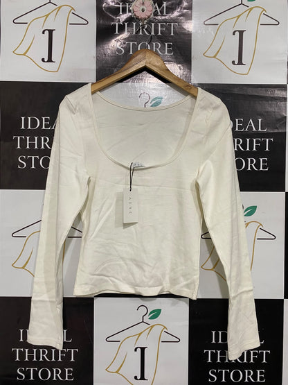AERE |M | BUST 16 | A75|  WHITE RIBBED LONG-SLEEVE BASIC TOP