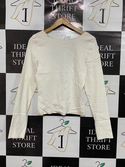 AERE |M | BUST 16 | A75|  WHITE RIBBED LONG-SLEEVE BASIC TOP