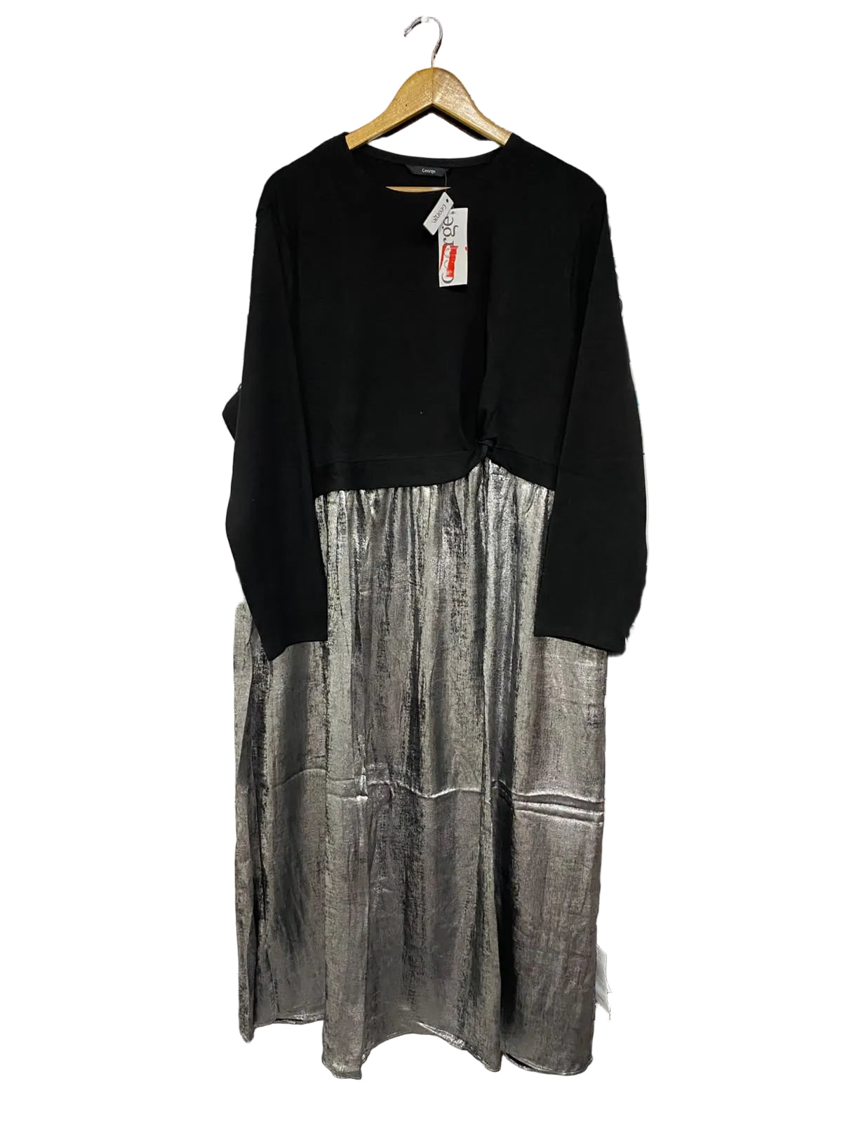GEORGE |XL | BUST 23 | A75|  BLACK & METALLIC SILVER TWO-TONE MIDI DRESS