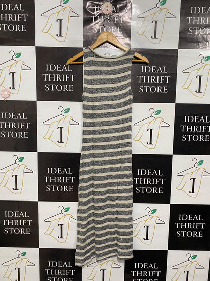 ATMOSPHERE |M | BUST 14 | A75|  GREY STRIPED SLEEVELESS KNIT MIDI DRESS