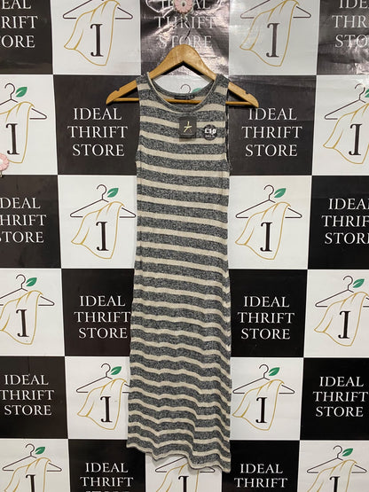 ATMOSPHERE |M | BUST 14 | A75|  GREY STRIPED SLEEVELESS KNIT MIDI DRESS