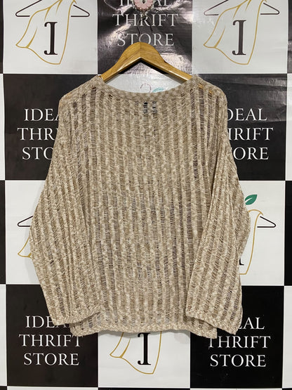 PRIMARK  |M | BUST 24 | A75| RITA ORA X BEIGE DISTRESSED OPEN-KNIT JUMPER