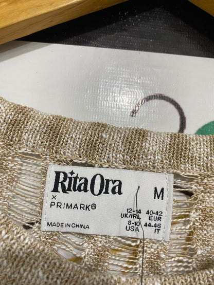 PRIMARK  |M | BUST 24 | A75| RITA ORA X BEIGE DISTRESSED OPEN-KNIT JUMPER