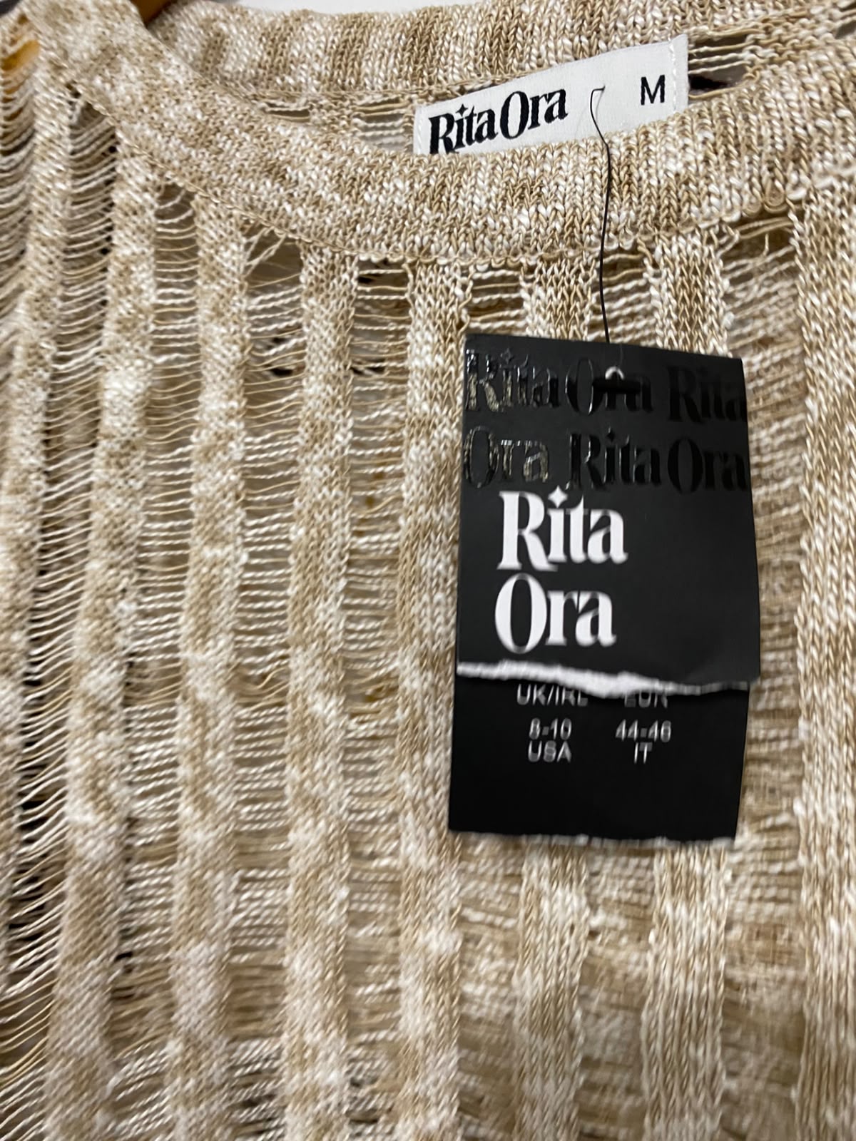 PRIMARK  |M | BUST 24 | A75| RITA ORA X BEIGE DISTRESSED OPEN-KNIT JUMPER