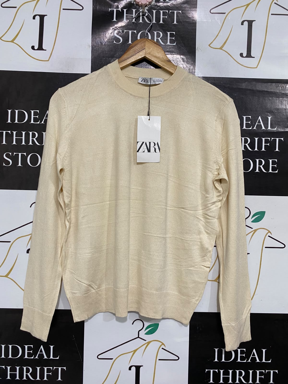 ZARA |S | BUST 19 | A74 |  BEIGE CREW-NECK KNIT JUMPER