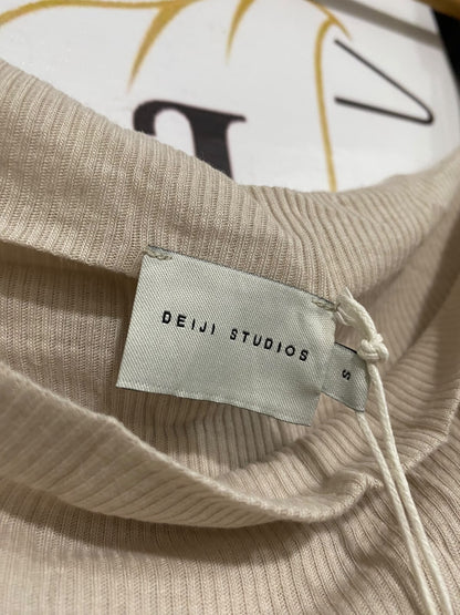 DEIJI STUDIOS |S | BUST 15 | A74 |  BEIGE COWL-NECK TIE-STRAP RIBBED CAMI TOP