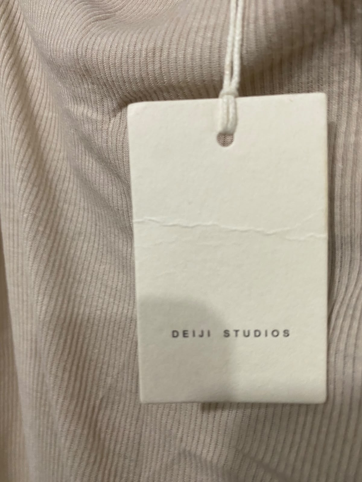 DEIJI STUDIOS |S | BUST 15 | A74 |  BEIGE COWL-NECK TIE-STRAP RIBBED CAMI TOP