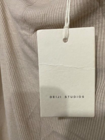 DEIJI STUDIOS |S | BUST 15 | A74 |  BEIGE COWL-NECK TIE-STRAP RIBBED CAMI TOP