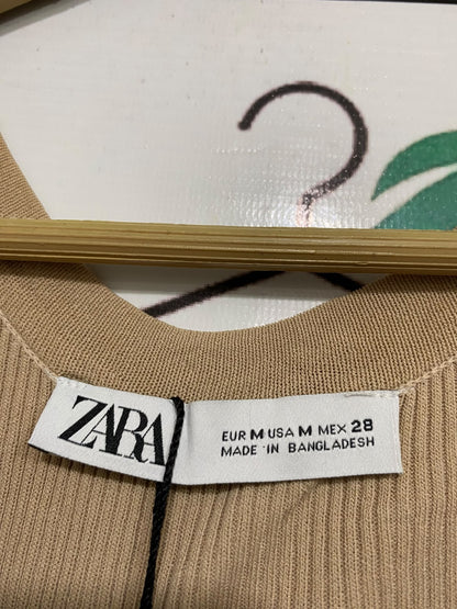 ZARA |M | BUST 13 | A74 |  BEIGE RIBBED SCOOP-NECK TANK TOP