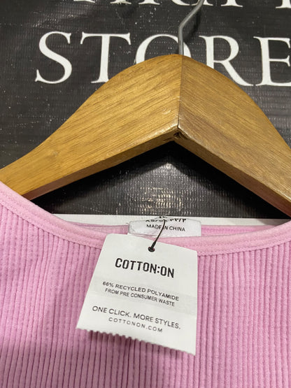 COTTON ON |XS/S | BUST 12 | A74 |  PINK SEAMLESS RIBBED HIGH-NECK CROP TANK TOP
