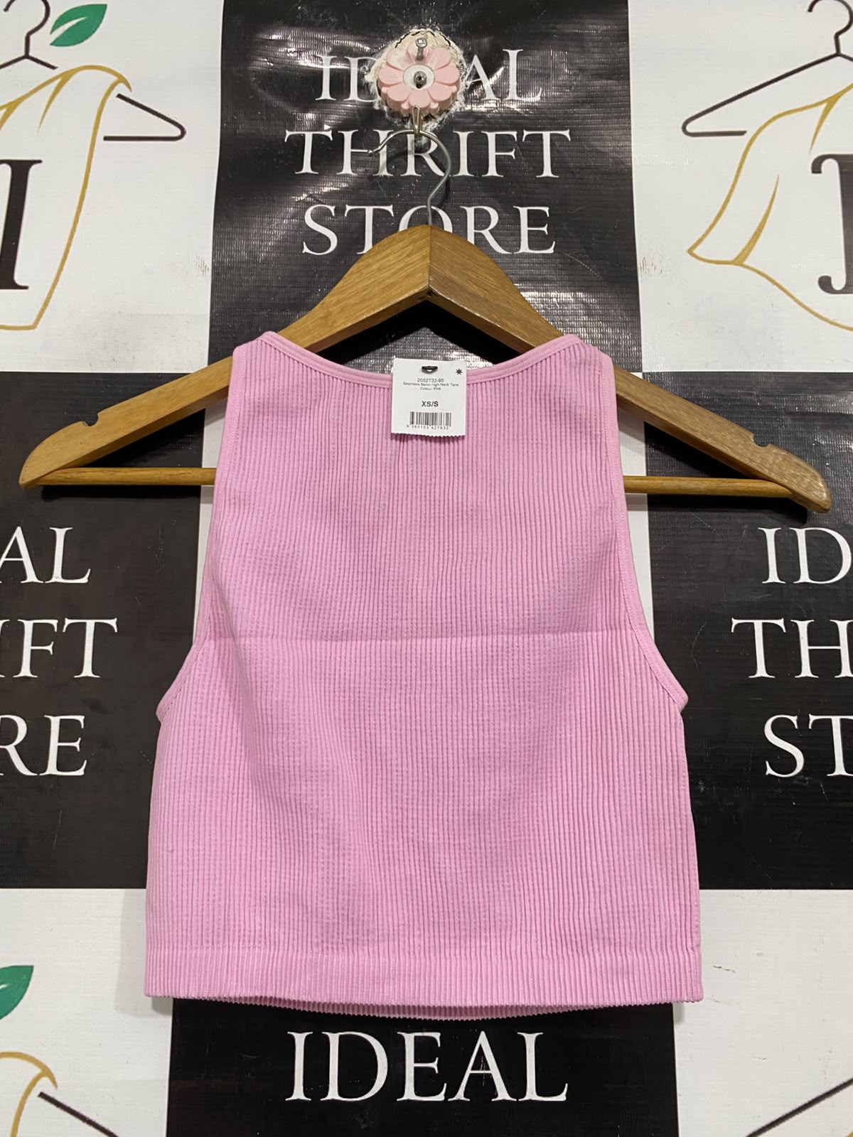 COTTON ON |XS/S | BUST 12 | A74 |  PINK SEAMLESS RIBBED HIGH-NECK CROP TANK TOP