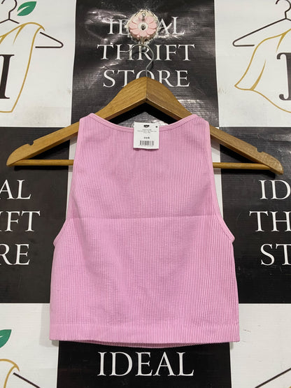 COTTON ON |XS/S | BUST 12 | A74 |  PINK SEAMLESS RIBBED HIGH-NECK CROP TANK TOP