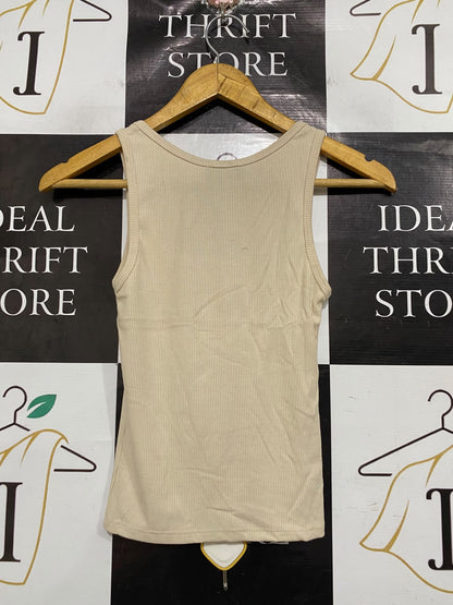 WHITE FOX |XS | BUST 11 | A74 |  BEIGE RIBBED SCOOP-NECK TANK TOP