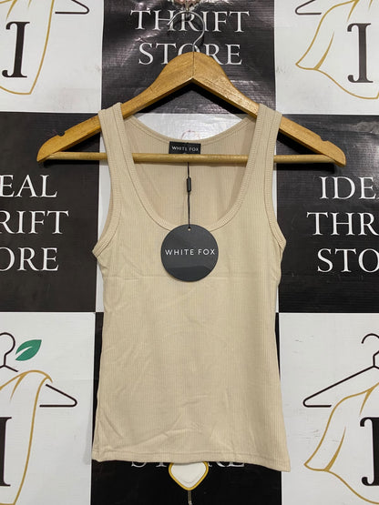WHITE FOX |XS | BUST 11 | A74 |  BEIGE RIBBED SCOOP-NECK TANK TOP